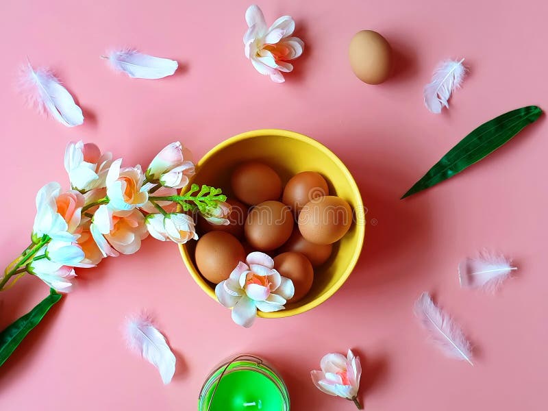 Gelbe Platte der glücklichen der Apfelblumen Easter Egg-roten Pampelmusen-Proteinvitamin Rosas weißen grünen Aroma-Kerze auf rosa lizenzfreie stockfotografie Gelbe Platte der glücklichen der Apfelblumen Easter Egg-roten Pampelmusen-Proteinvitamin Rosas weißen grünen Aroma-Kerze auf rosa lizenzfreie stockfotografie