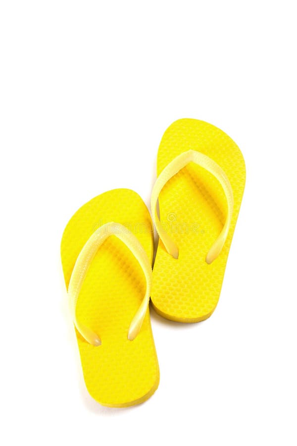 Gelbe SommerFlipflops lokalisiert auf Weiß stockfotografie Gelbe SommerFlipflops lokalisiert auf Weiß stockfotografie