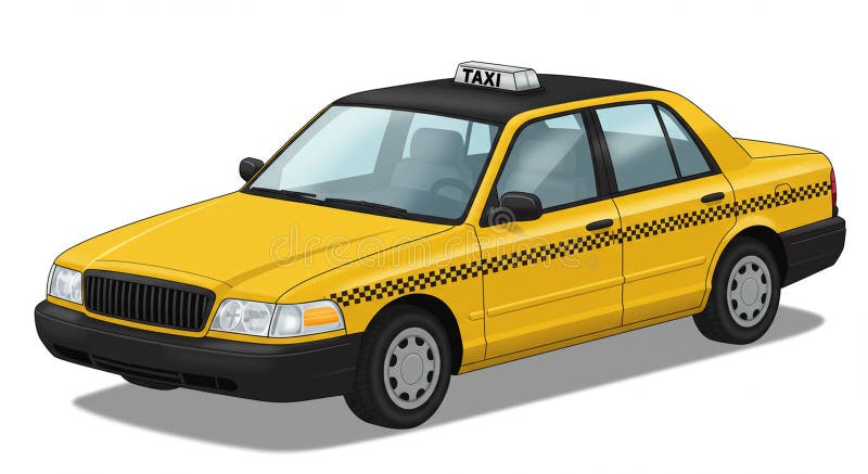 Gelbe Taxikabine mit klassischem Design mit karierten schwarzen Streifen entlang der stock abbildung