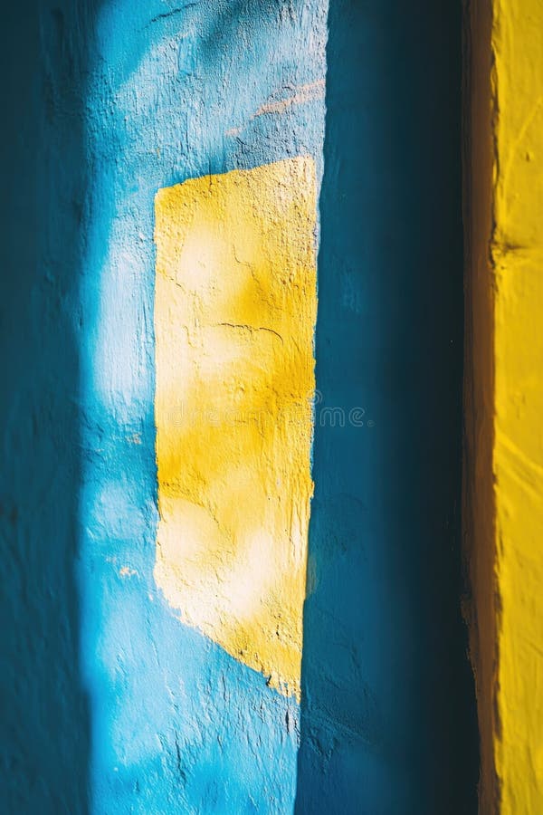 Gelbe und blaue Wand mit Fenster lizenzfreies stockfoto