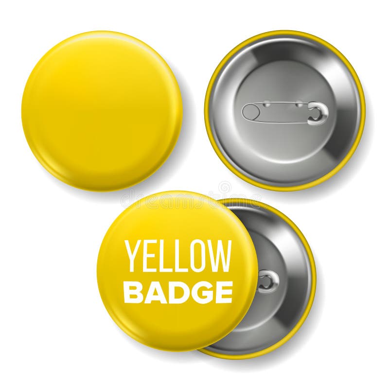 Gelber Ausweis-Modell-Vektor Pin Brooch Yellow Button Blank Zwei Seiten Front, hintere Ansicht Markendesign 3D realistisch stock abbildung Gelber Ausweis-Modell-Vektor Pin Brooch Yellow Button Blank Zwei Seiten Front, hintere Ansicht Markendesign 3D realistisch stock abbildung