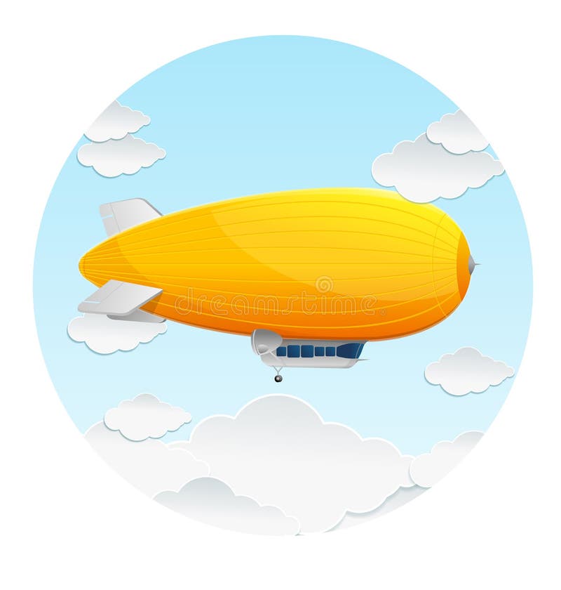 Gelber lenkbarer Ballon und Wolken des Vektors stock abbildung
