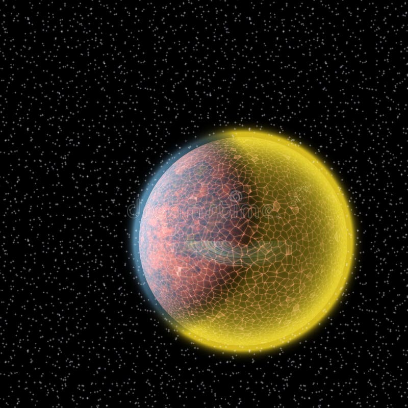 Gelber Planet im Universum und im nächtlichen Himmel mit Sternen stock abbildung Gelber Planet im Universum und im nächtlichen Himmel mit Sternen stock abbildung