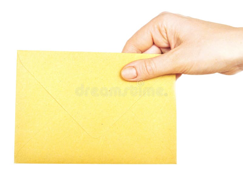 Gelber Umschlag In Der Hand Stockbild Bild Von Hand Gelber
