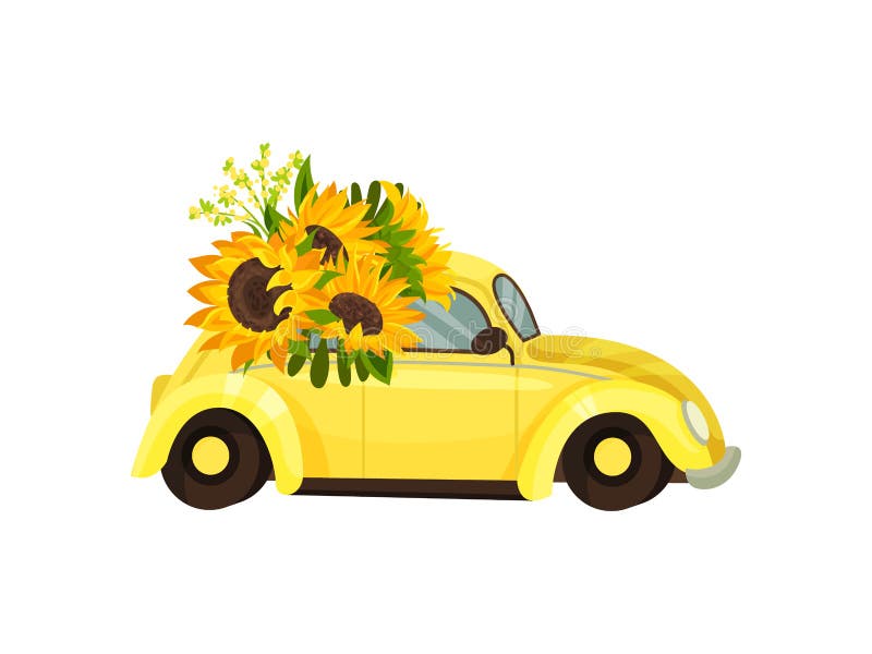 Gelbes Auto Mit Sonnenblume Auf Der Windschutzscheibe