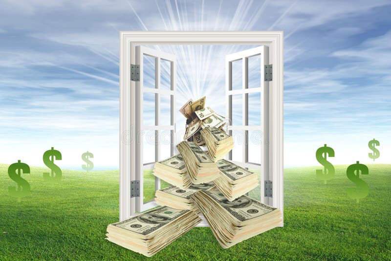 Geld heraus das Fenster stock abbildung. Illustration von