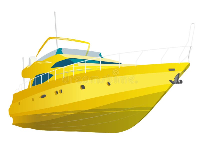 Gele motorboot Overzees jacht voor visserij en vrije tijd Luxe dure motorboot vector illustratie Gele motorboot Overzees jacht voor visserij en vrije tijd Luxe dure motorboot vector illustratie