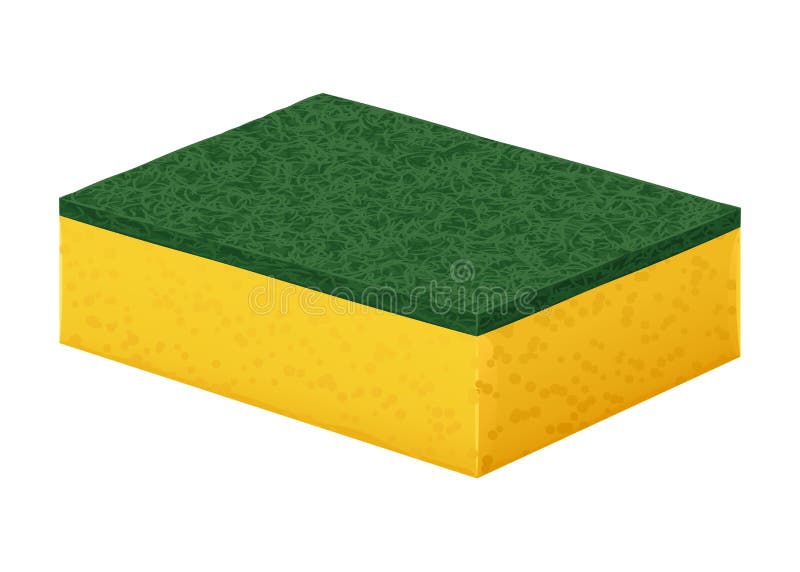 Gele schuimrubberspons om schotels met een harde groene schoonmakende deklaag te wassen royalty-vrije illustratie Gele schuimrubberspons om schotels met een harde groene schoonmakende deklaag te wassen royalty-vrije illustratie