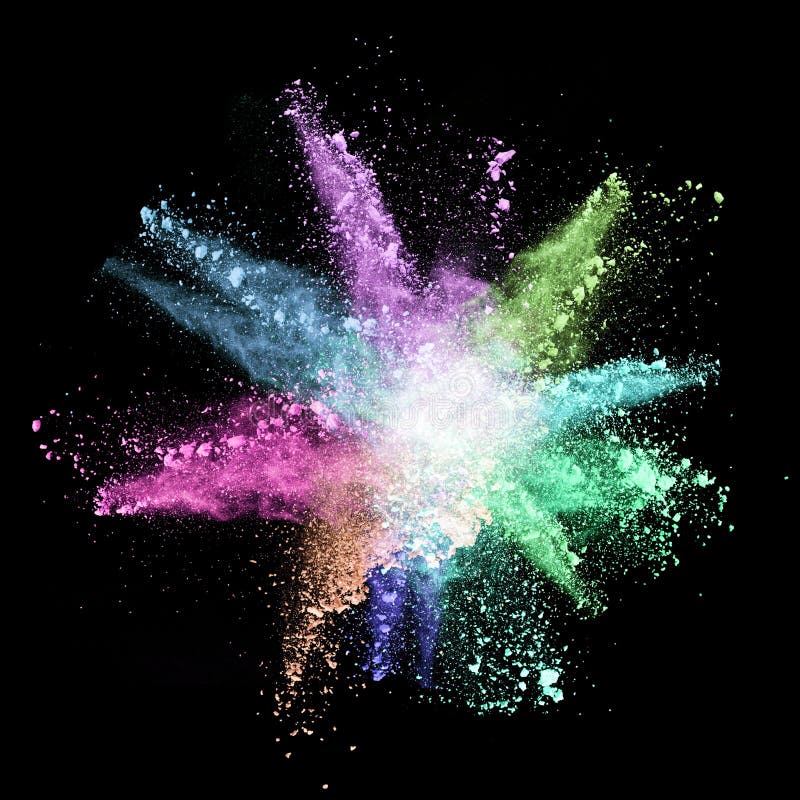 Freeze motion of colored dust explosions isolated on black background. Freeze motion of colored dust explosions isolated on black background