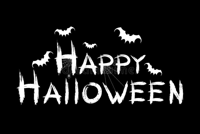 Gelukkig Halloween De inschrijving in de stijl van grunge Kalligrafie van grungeborstel Vliegende knuppels en een spin op een Web stock illustratie Gelukkig Halloween De inschrijving in de stijl van grunge Kalligrafie van grungeborstel Vliegende knuppels en een spin op een Web stock illustratie