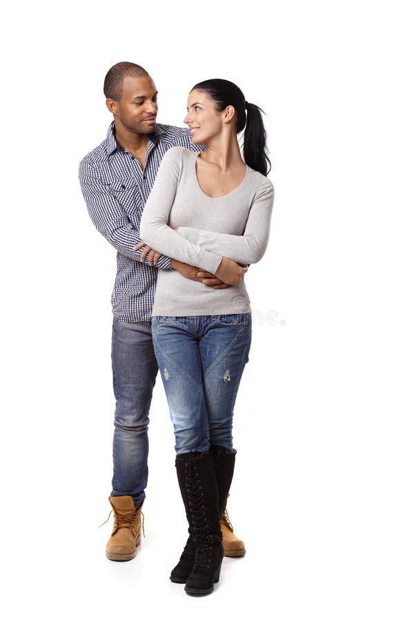 Gelukkig interracial houdend van paar stock afbeelding Gelukkig interracial houdend van paar stock afbeelding
