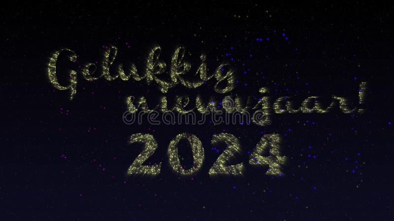 Gelukkig nieuwjaar glad nyår 2024 fyrverkerianimering. Nya årshälsningar i Nederländerna royaltyfri illustrationer