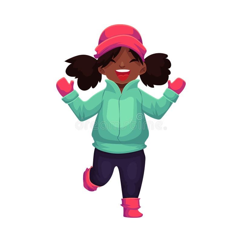 Gelukkig weinig zwart gevild meisje in de winterkleren stock illustratie Gelukkig weinig zwart gevild meisje in de winterkleren stock illustratie