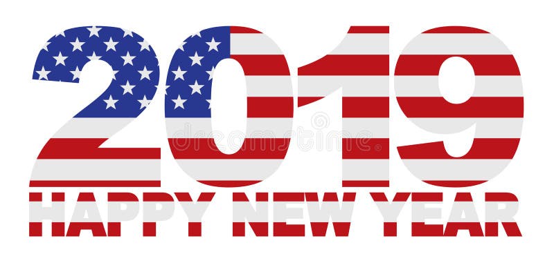 2019 gelukkige Amerikaanse de Vlag vectorillustratie van de Nieuwjaarv.s. stock illustratie 2019 gelukkige Amerikaanse de Vlag vectorillustratie van de Nieuwjaarv.s. stock illustratie