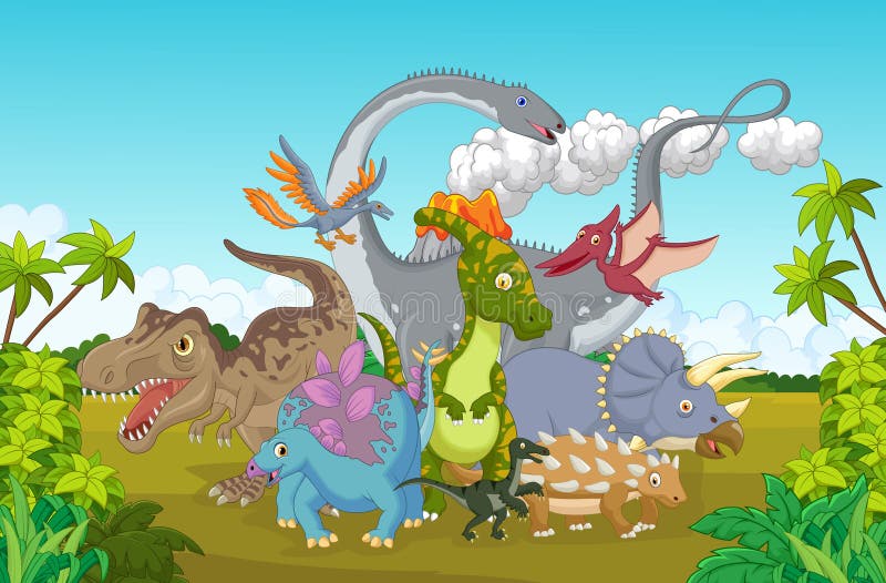 Gelukkige de dinosaurus van de beeldverhaalinzameling stock illustratie Gelukkige de dinosaurus van de beeldverhaalinzameling stock illustratie