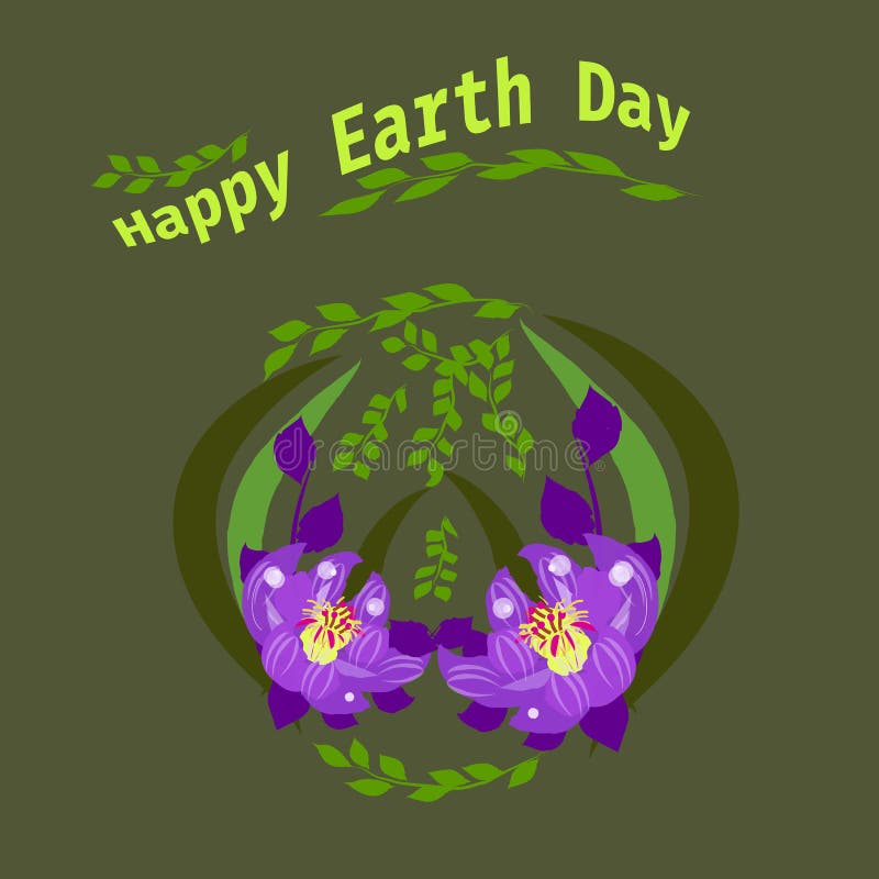 Gelukkige de hand van letters voorziende kaart van de Aardedag, achtergrond Vectorillustratie met bladeren voor banner, affiche stock illustratie Gelukkige de hand van letters voorziende kaart van de Aardedag, achtergrond Vectorillustratie met bladeren voor banner, affiche stock illustratie
