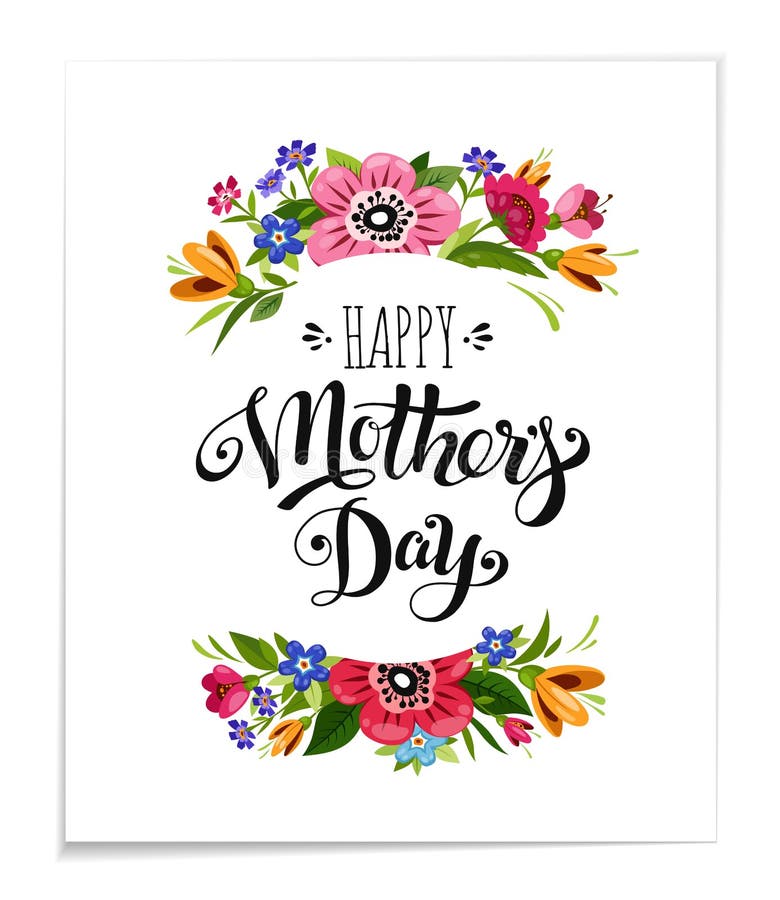 Gelukkige de vakantiekaart van de Moeder` s Dag met bloemen Getrokken hand het van letters voorzien Gelukkige Moeder` s Dag Vecto stock illustratie Gelukkige de vakantiekaart van de Moeder` s Dag met bloemen Getrokken hand het van letters voorzien Gelukkige Moeder` s Dag Vecto stock illustratie