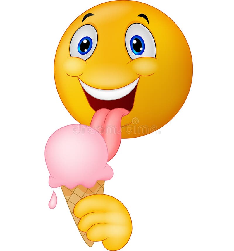 Gelukkige emoticonsmiley die roomijs likken vector illustratie Gelukkige emoticonsmiley die roomijs likken vector illustratie