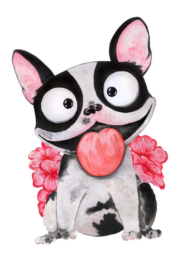 Gelukkige Franse Buldog met Cherry Blossoms vector illustratie Gelukkige Franse Buldog met Cherry Blossoms vector illustratie