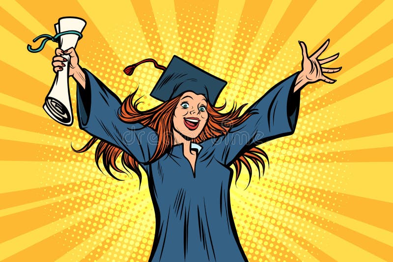 Gelukkige gediplomeerde studente van de Hogeschool of de Universiteit stock illustratie Gelukkige gediplomeerde studente van de Hogeschool of de Universiteit stock illustratie