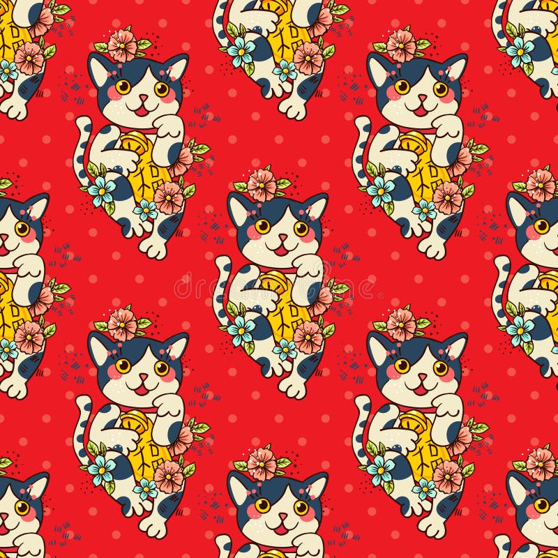 Gelukkige Japanse gebloeide katten maneki-Neko stock illustratie Gelukkige Japanse gebloeide katten maneki-Neko stock illustratie
