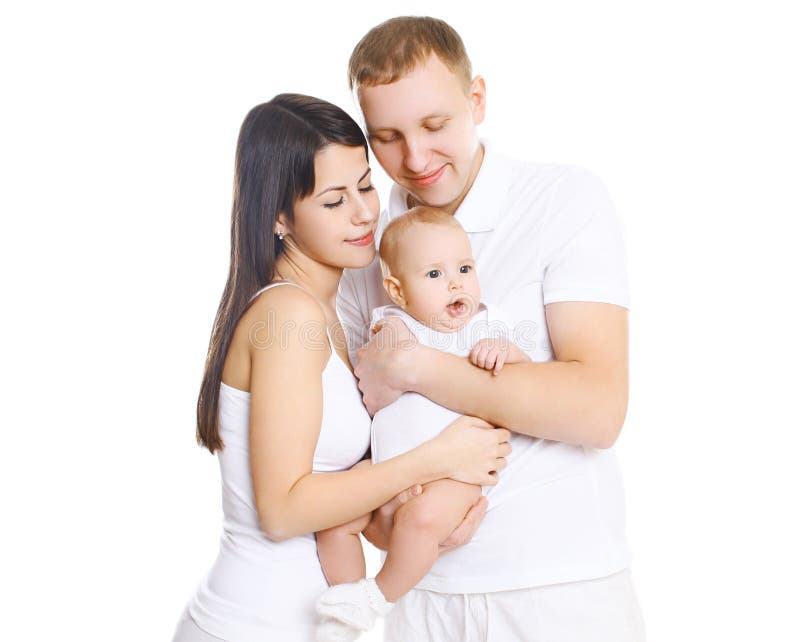 Gelukkige jonge familie, portret van ouders met leuke baby