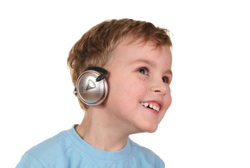 Happy boy with headphones isolated. Happy boy with headphones isolated