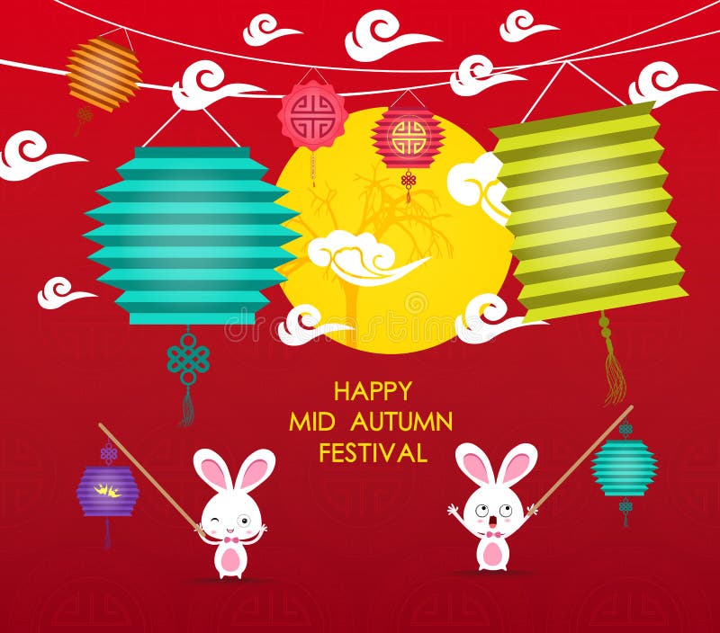 Gelukkige Medio Autumn Festival-achtergrond met konijnlantaarn stock illustratie Gelukkige Medio Autumn Festival-achtergrond met konijnlantaarn stock illustratie