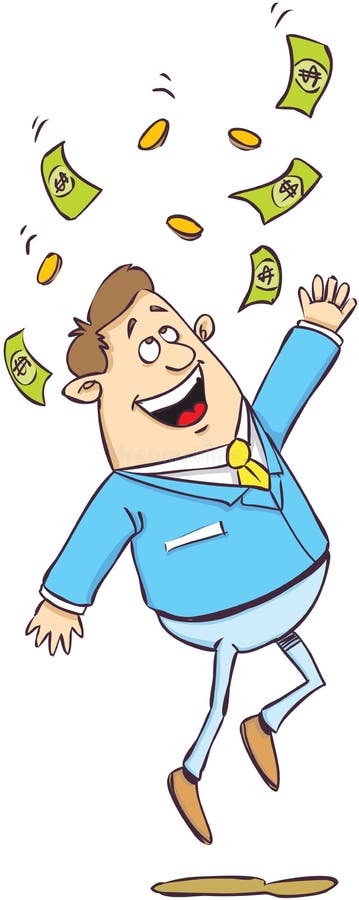 Gelukkige man onder een geldregen stock illustratie