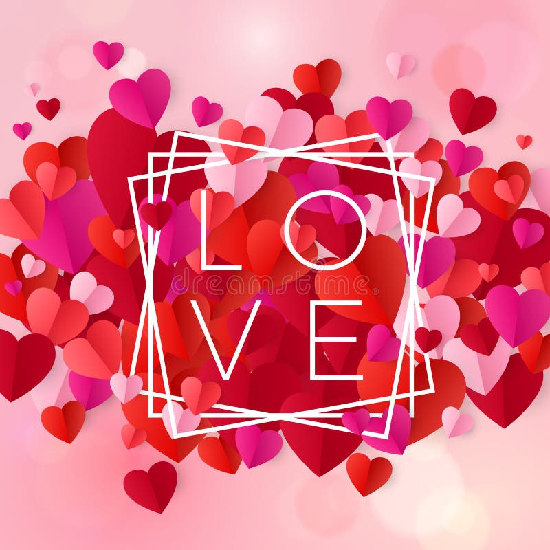 Gelukkige van het valentijnskaartendag en huwelijk ontwerpelementen De Liefde van het tekstontwerp in wit kader op roze achtergro