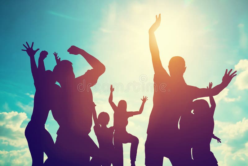 Gelukkige vrienden, familie die samen het hebben van pret springen vector illustratie Gelukkige vrienden, familie die samen het hebben van pret springen vector illustratie