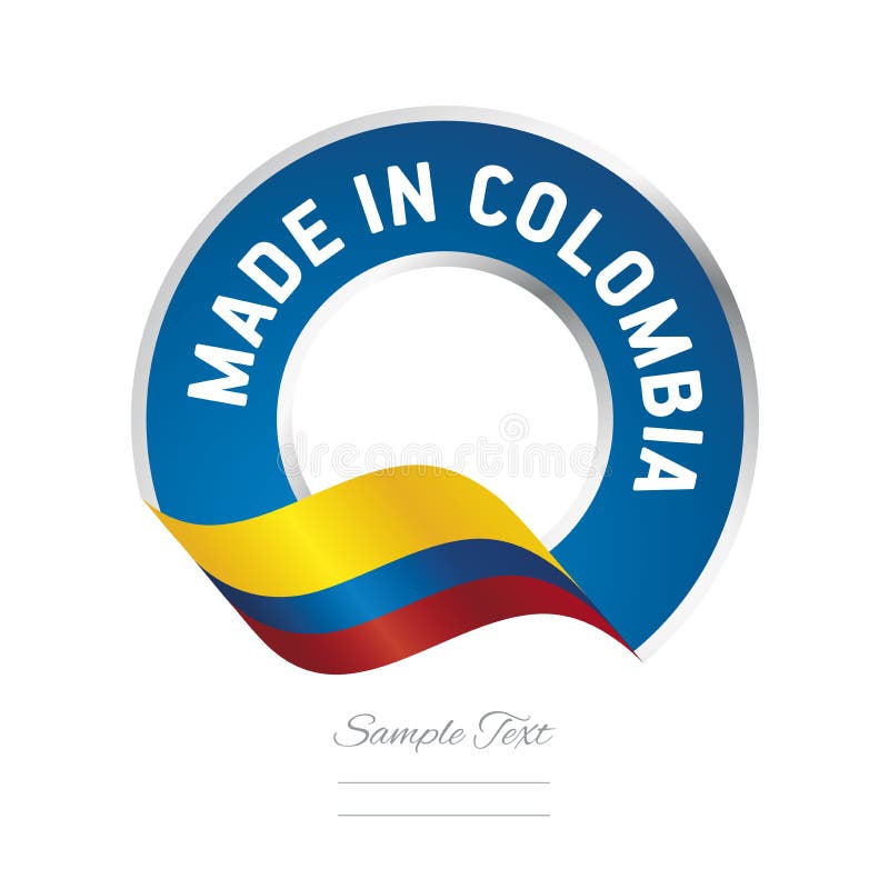 Gemaakt in van de de vlag het blauwe kleur van Colombia pictogram van het het etiketembleem stock illustratie Gemaakt in van de de vlag het blauwe kleur van Colombia pictogram van het het etiketembleem stock illustratie