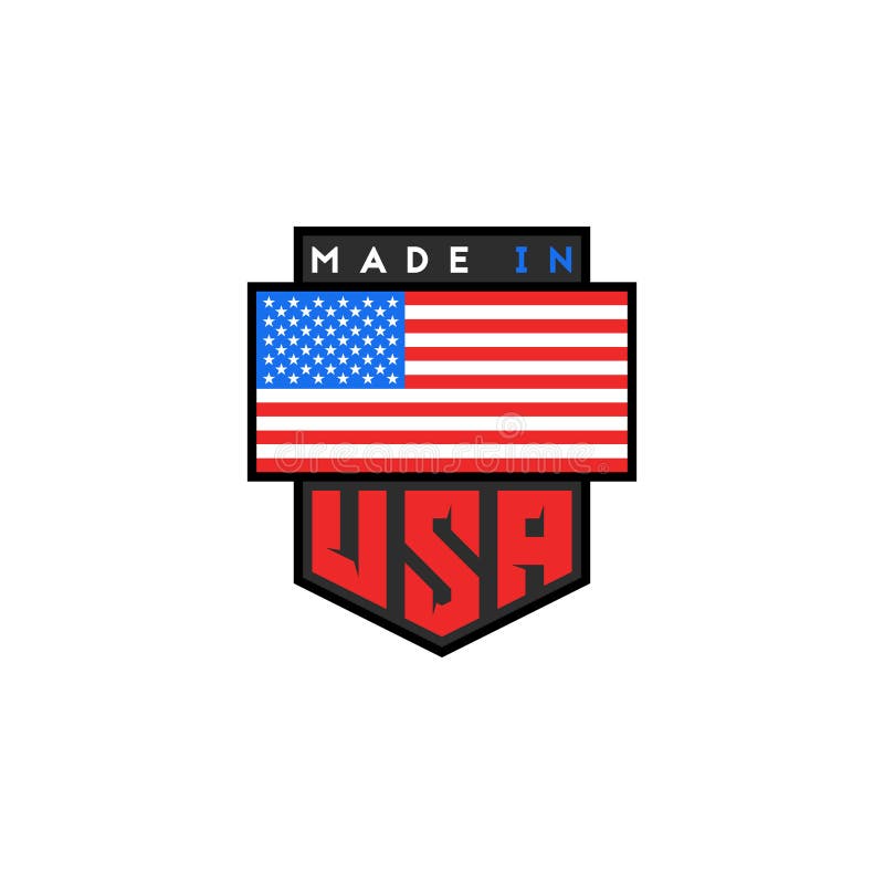 Gemacht im USA-Logoentwurf Patriotisches Emblem der amerikanischen Qualität Staaten- von Amerikamarkierungsfahne Sozialproduktgar