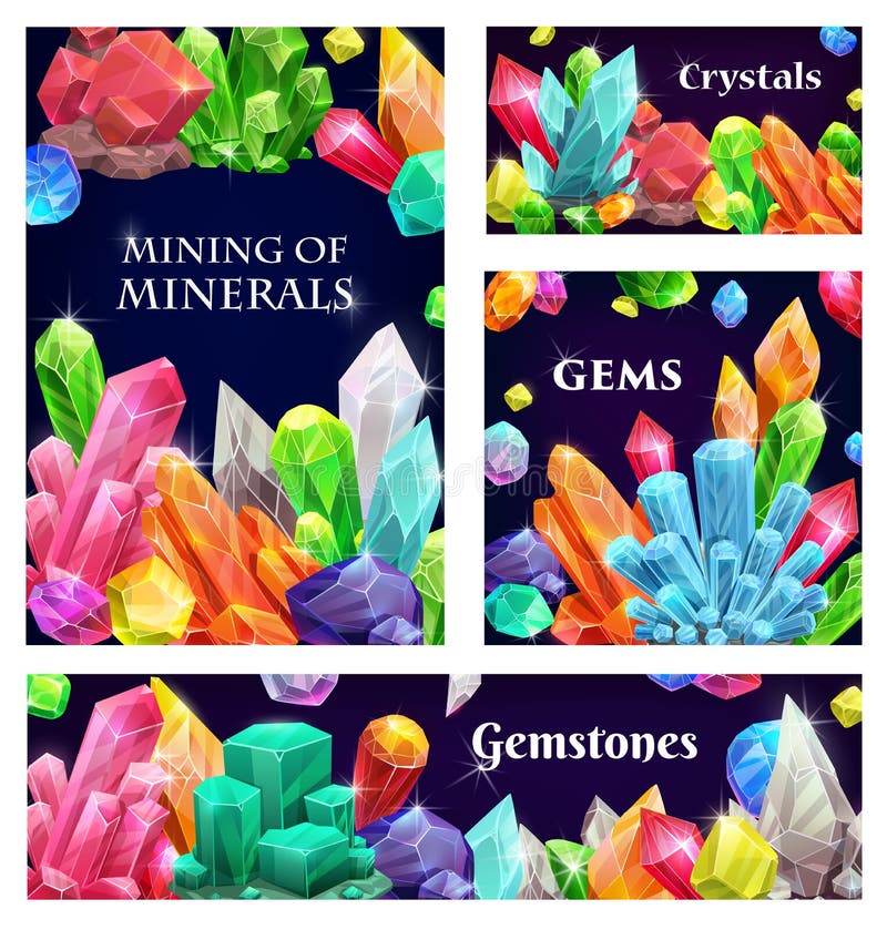  Gemas De Cristal Piedras Preciosas O Cristalización Mineral Ilustración del Vector