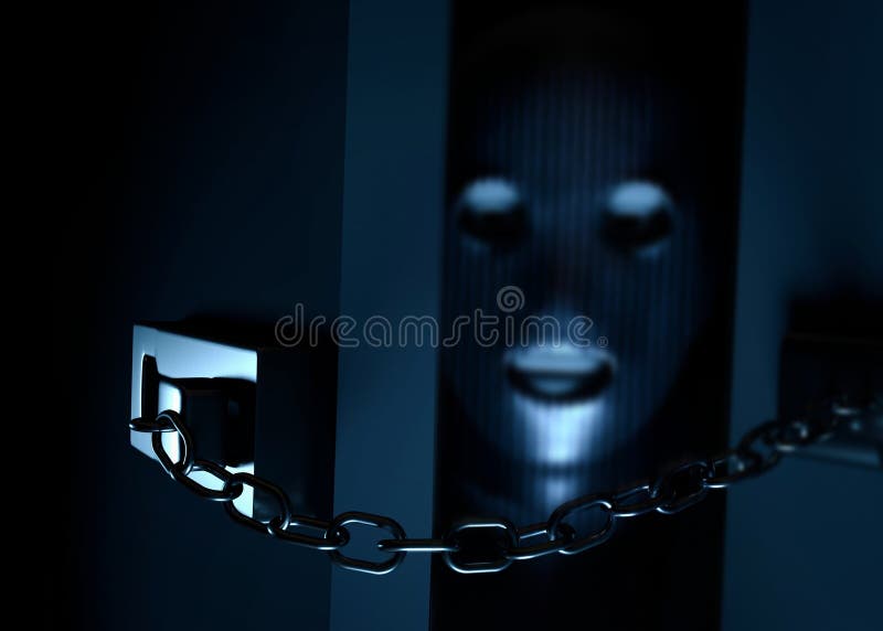 Gemaskeerde inbreker die in een huis binnengaan 3D Illustratie vector illustratie Gemaskeerde inbreker die in een huis binnengaan 3D Illustratie vector illustratie