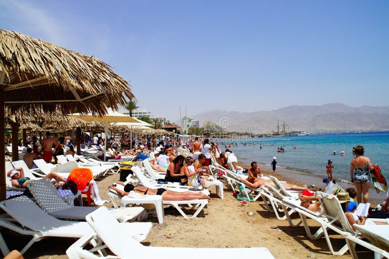 Gemeentelijk Strand in Eilat, Israël royalty-vrije stock afbeelding Gemeentelijk Strand in Eilat, Israël royalty-vrije stock afbeelding