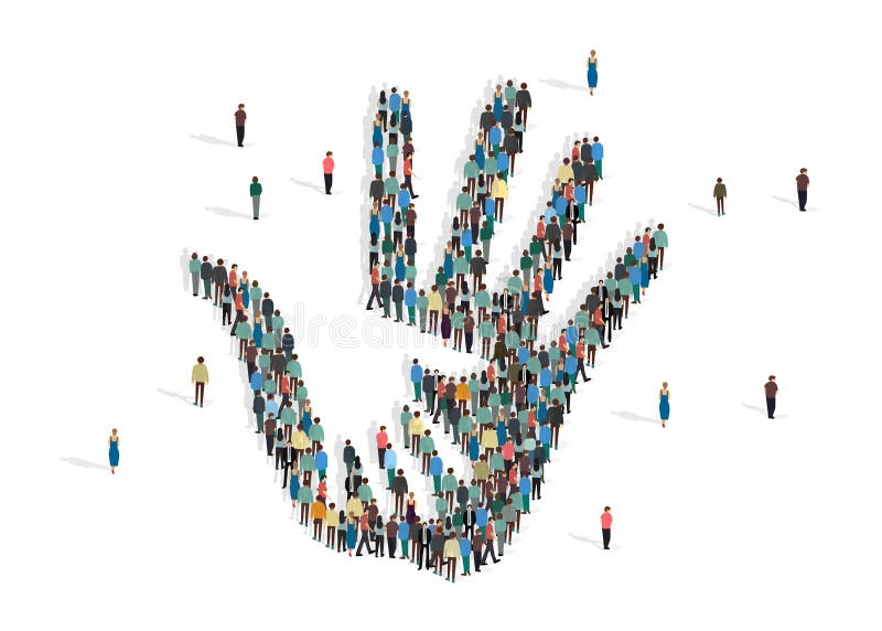 Charitable work concept. Adult and child hands made from people crowd on white background, vector illustration in flat style. Charitable work concept. Adult and child hands made from people crowd on white background, vector illustration in flat style
