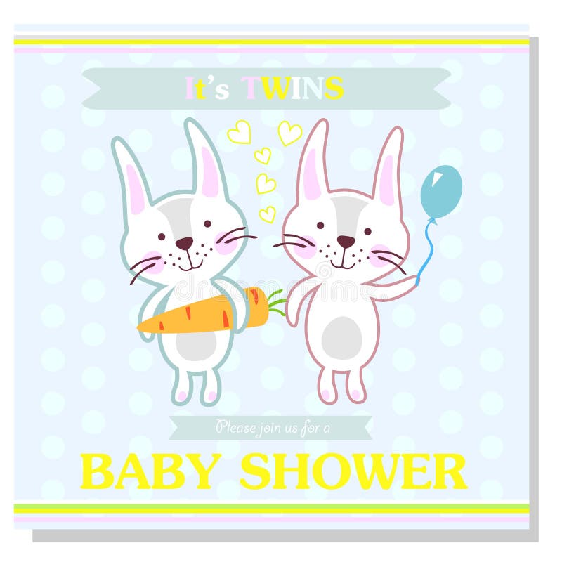 Baby shower invitation card with twins bunnies. Baby shower invitation card with twins bunnies.