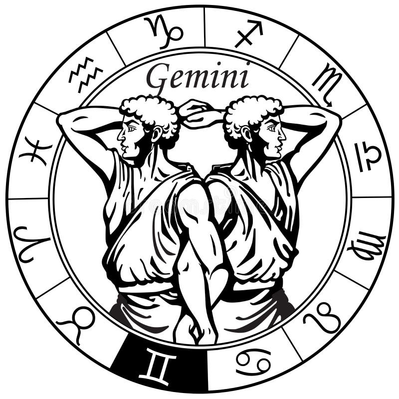 Gemini Zodiac Sign Black White Stock Vector Illustration Of