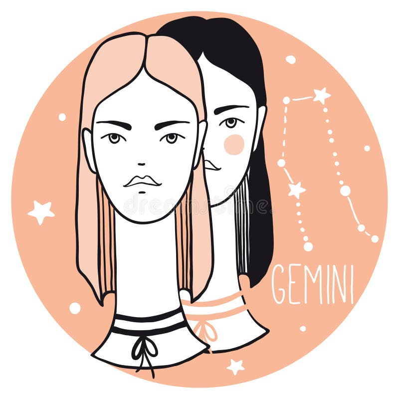 Gemini. Two Girls are Twins Stock Vector - Illustration of decor, girls ...