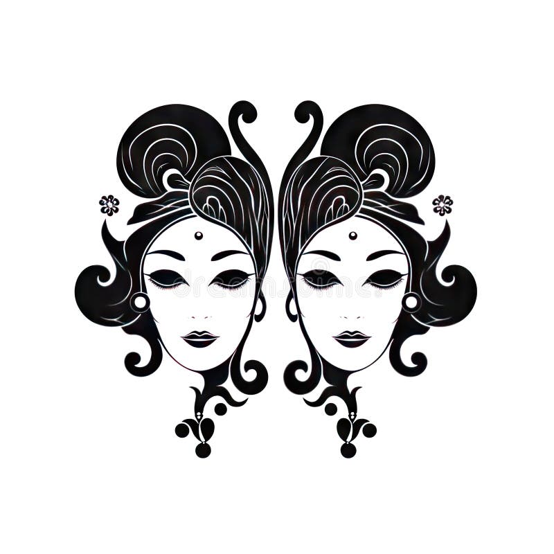 Gemini Icon, Woman Zodiac Symbol, Ornate Gemini Silhouette, Horoscope ...