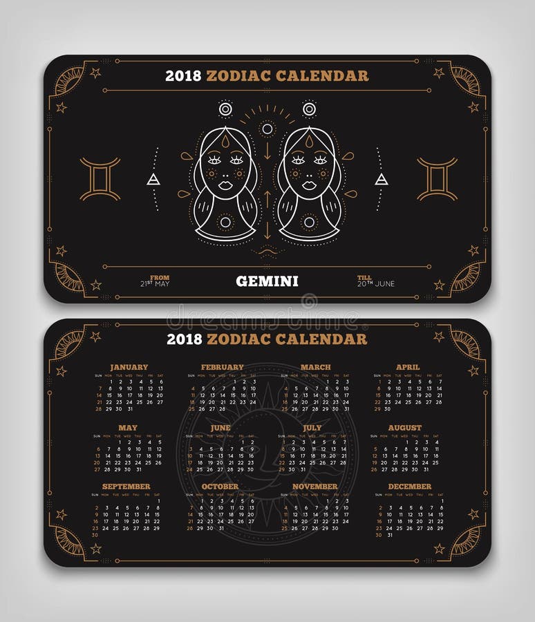 Gemini 2018 Year Zodiac Calendar Pocket Size Vertical Layout Stock