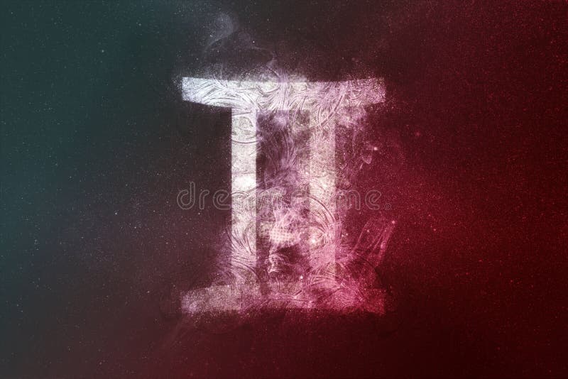 Gemini Zodiac Sign White Red. Night Sky Abstract Background Stock ...