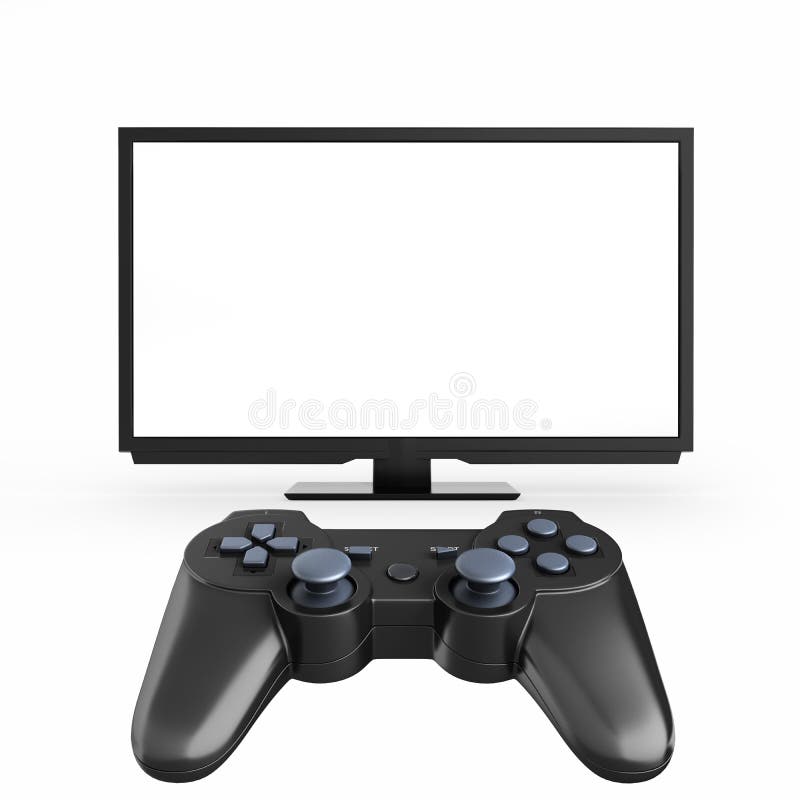 Gemowy pojęcie na konsoli ilustracji joystick na TV z pustym parawanowym tłem 3d odpłaca się royalty ilustracja Gemowy pojęcie na konsoli ilustracji joystick na TV z pustym parawanowym tłem 3d odpłaca się royalty ilustracja