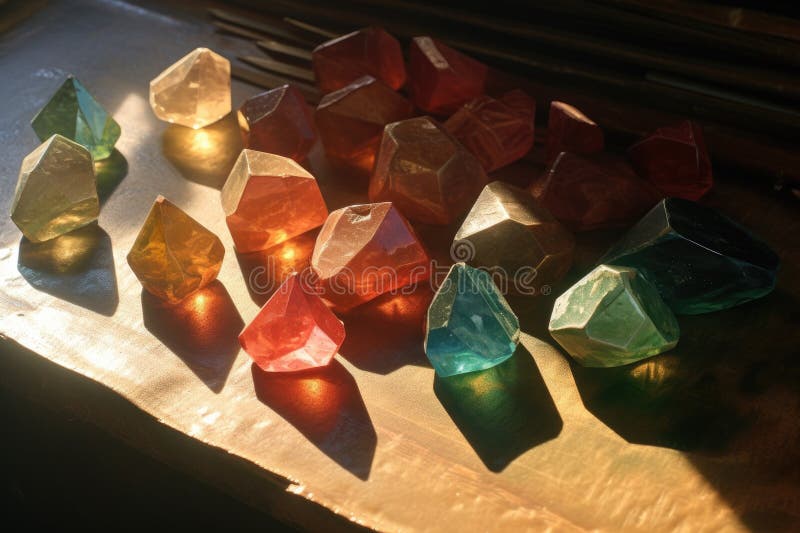 Gemstones casting shadows on textured surface royalty free illustration