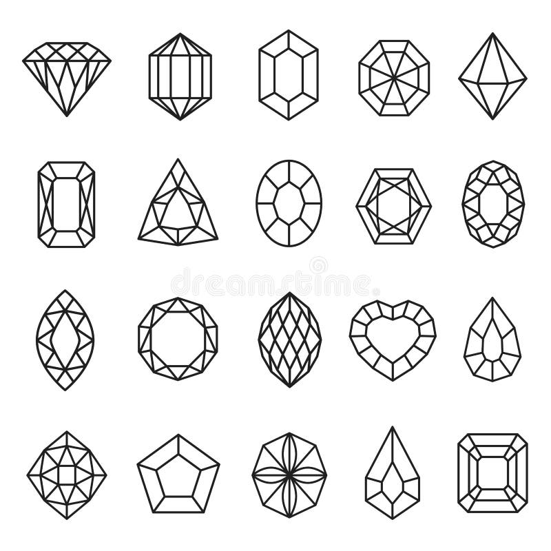 Gemstones lines icon set, geometric rock decoration