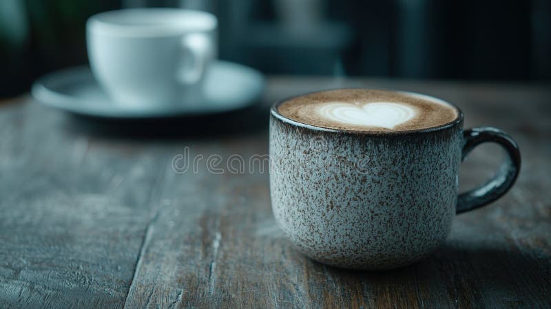 Gemütliche Kaffeetasse mit herzhafter Latte Art lizenzfreie abbildung