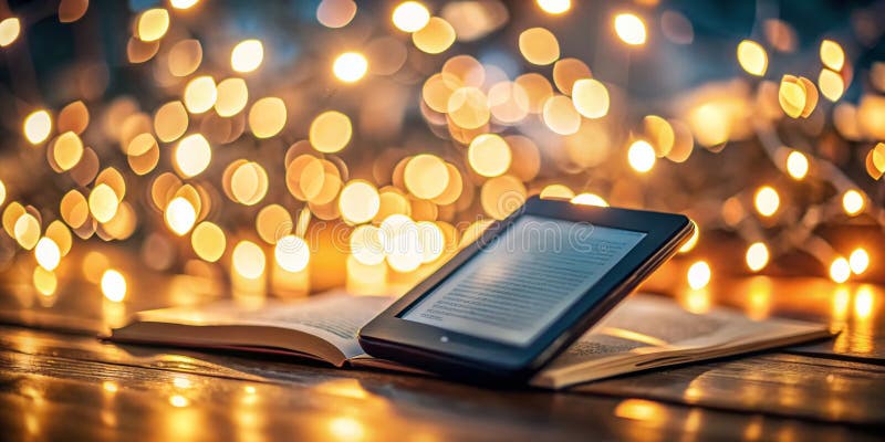 Gemütliche Nachtlektüre mit Lesegerät und entspannende Abende mit digitaler Literatur und einer weichen Leselampe vektor abbildung