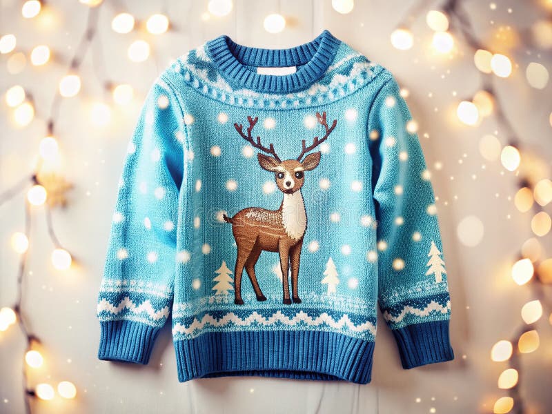 Gemütlicher Winterurlaub Blue Deer Sweater Festival Knit Jumper für Weihnachten Geburtstag oder Alltagswoche lizenzfreie abbildung