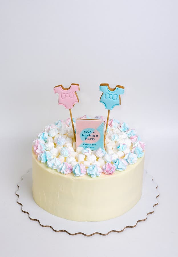 Gender Reveal Cake with Marshmallow and Gingerbread Stock Photo Image